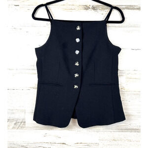 Christian Lacroix Vintage Womens 4 Black Crepe Strappy Button Front Vest Luxury